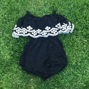 Floral embroidered off the shoulder romper